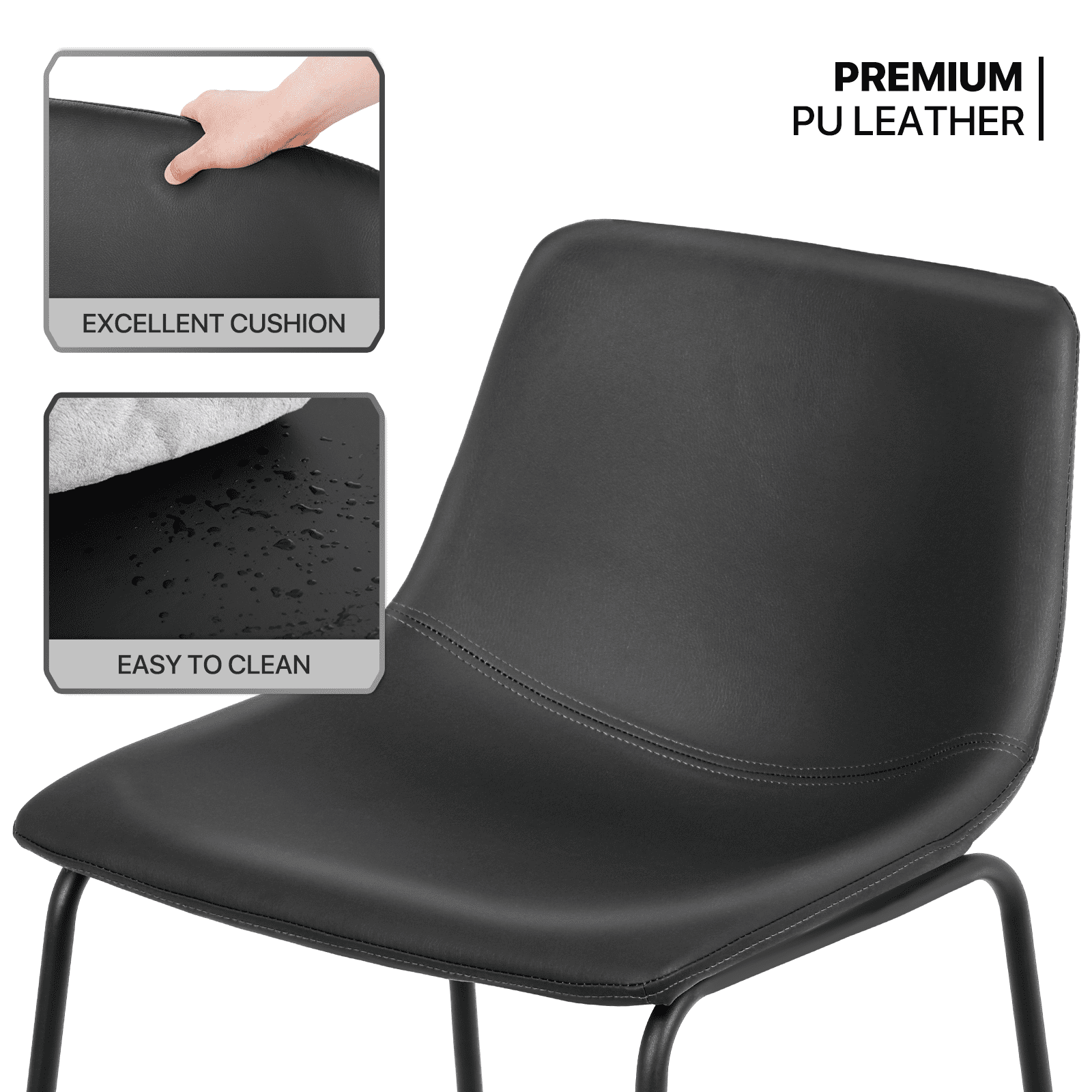 MoNiBloom PU Leather Barstools Set of 4, Modern Counter Height Bar Stools, Dining Pub Chairs with Padded Bucket Seat, Black