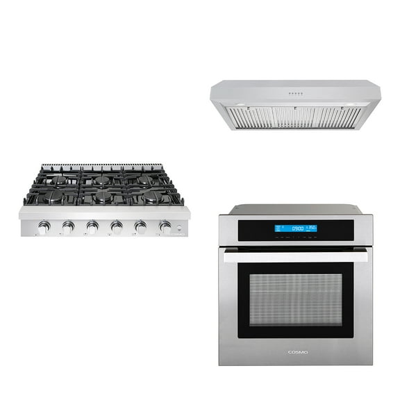 3 Piece Kitchen Package With 36" Slide-In Gas Cooktop 36" Under Cabinet Range Hood 24" Single Electric Wall Oven