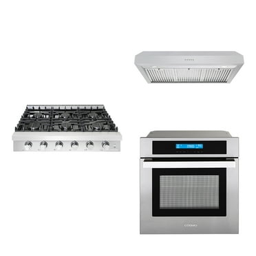 3 Piece Kitchen Package With 36" Slide-In Gas Cooktop 36" Under Cabinet Range Hood 24" Single Electric Wall Oven