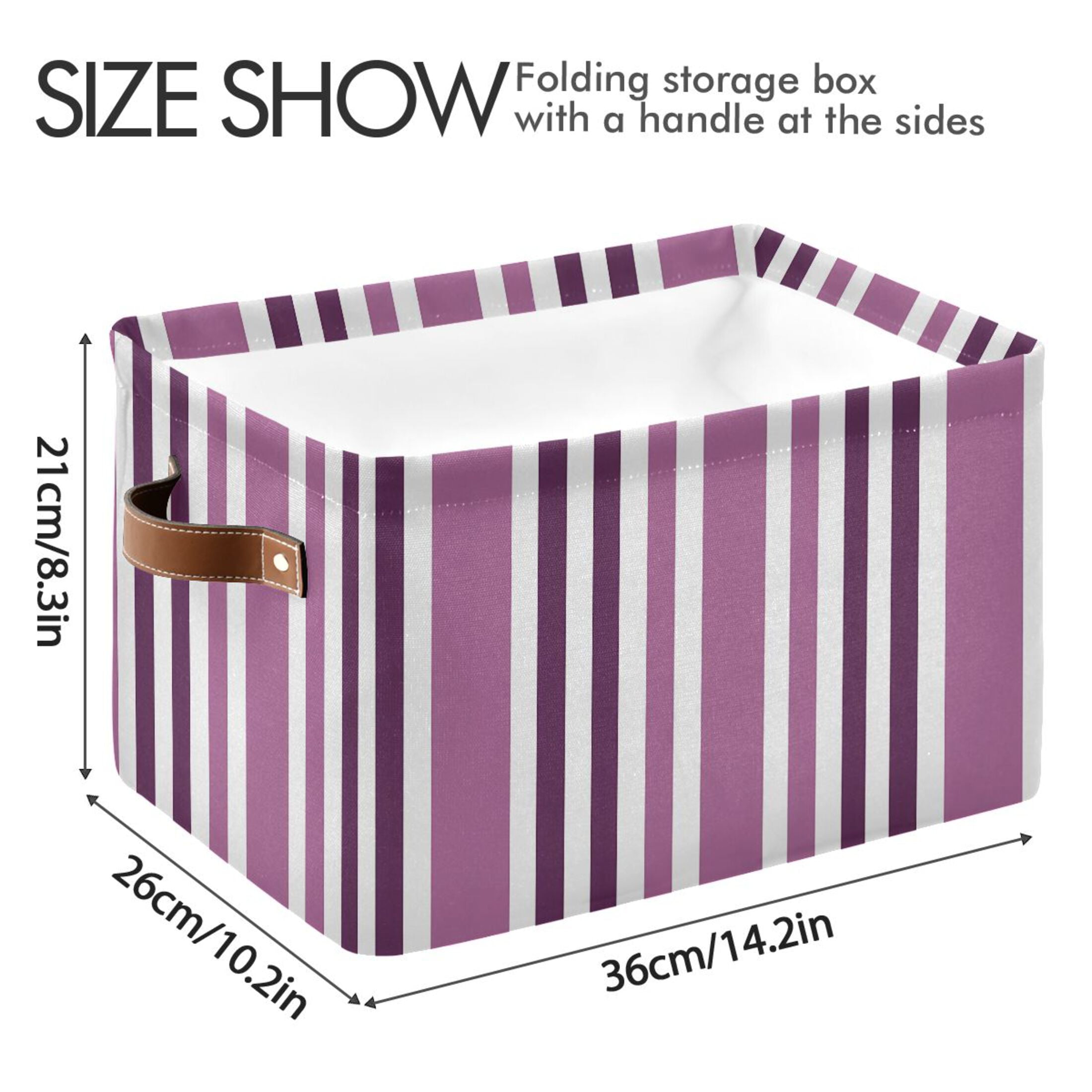 Storage Bins with Handle Fabric Organizer Basket Foldable Box 1 Pack Aubergine and White Stripes 14.2x10.2x8.3