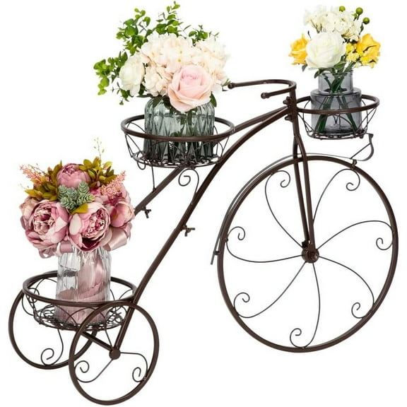 WLGSG Tricycle Plant Stand, Flower Pot Cart Holder Patio Stand Holder Outdoor Displaying Plants Flowers (Bronze)
