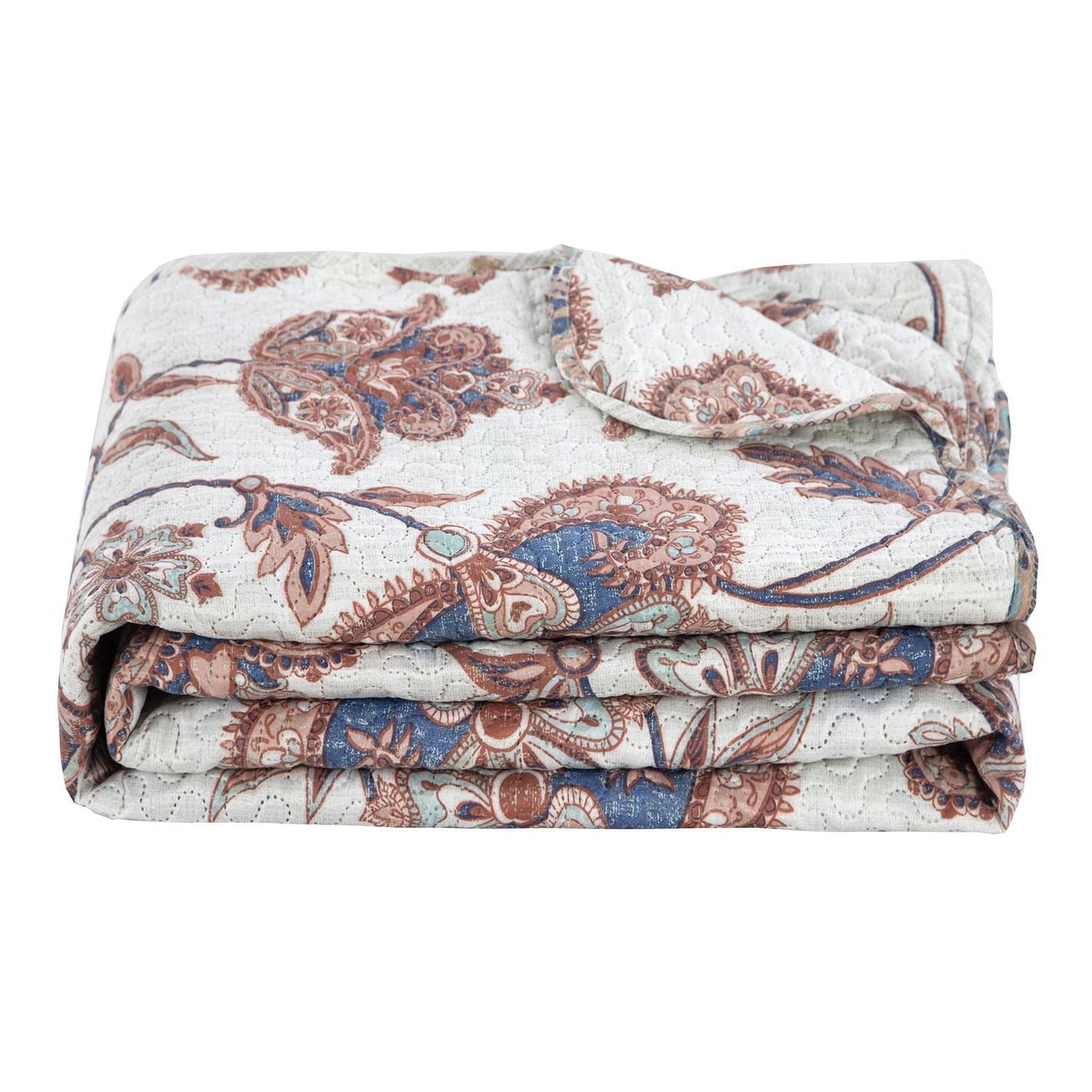 Marina Decoration Rich Printed Embossed Pinsonic Coverlet Bedspread Ultra Soft Bedding Summer Quilt Set with Shams, Taupe Paisley Floral Pattern