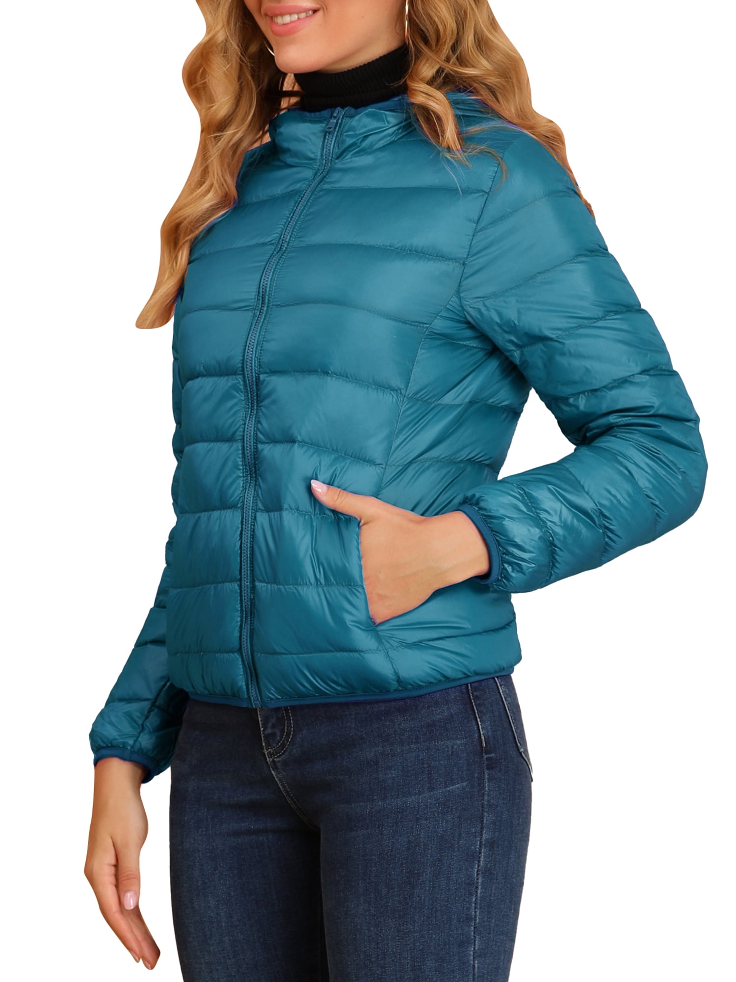DARING DIVA Women's Hooded Zip Up Short Down Lightweight Jacket S Lake Blue