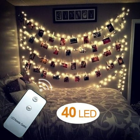 AOSTAR 40 LEDs Photo Clips String Lights (16.4ft, Warm White) Remote Control Fairy String Lights for Bedroom Hanging Photos, Cards and