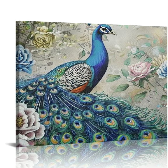 ZFLMY Peacock Flowers Canvas Prints Wall Art Home Decor Ready To Hang 16x12in