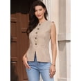 thumbnail image 4 of DARING DIVA Women's Plaid Gingham Button Down Sleeveless Crew Neck Vest L Khaki, 4 of 6