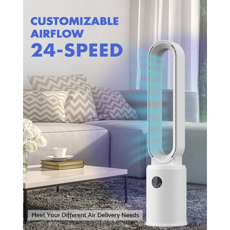 38" Bladeless Fan, Bladeless Tower Fan With Remote, 24 Speeds, 12 Hour Timer 60 Oscillation Easy Clean Quiet Cooling Fan Home Office Bedroom Silver