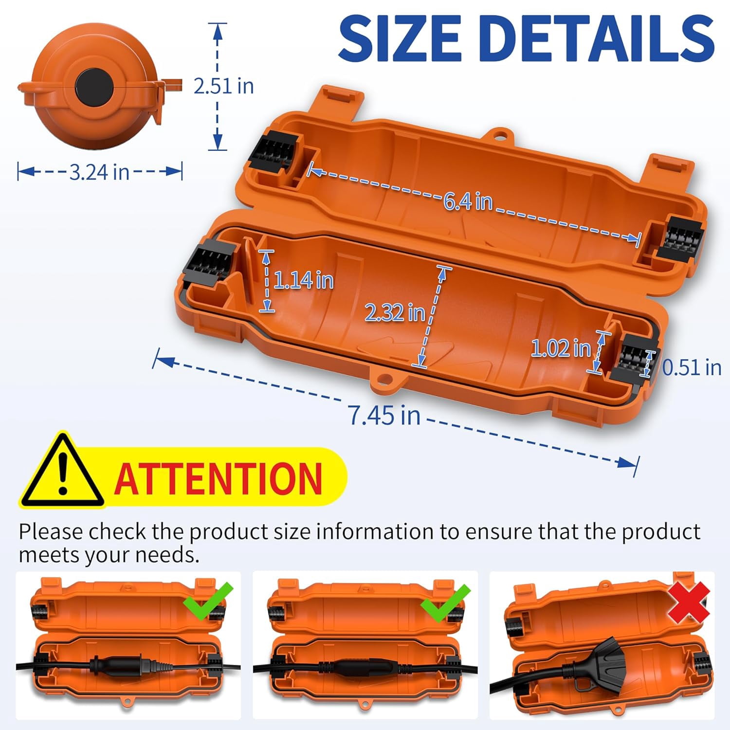 JJEAN-3 Pack Outdoor Extension Cord Safety Cover with Waterproof Seal IP54 Water-Resistant, Weatherproof Electrical Connection Box with 2 Latches, Plug, Socket, Holiday Decoration Light, Orange