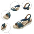 thumbnail image 5 of Rokment Women's Platform Chunky Heels Dressy Sandals Fashion Casual Metallic Silver Buckles Leather Elastic Ankle Strap Wedge Slingback Heeled Summer Comfortable Walking Shoes Blue Size 9, 5 of 7