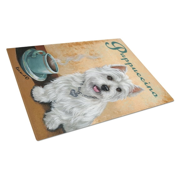 Carolines Treasures PPP3225LCB Westie Puppuccino Glass Cutting Board Large, 12H x 16W, multicolor