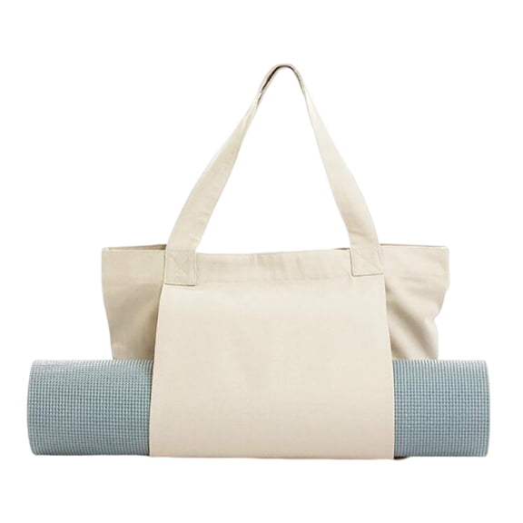 Canvas Yoga Mat Bag for Women, 18.5x14.17X3.93" Portable Pilates Bag, Single Shoulder Yoga Carrier with External Mat Holder, Large Capacity Workout Storage Bag for Yoga Clothes, Fitness Accessories