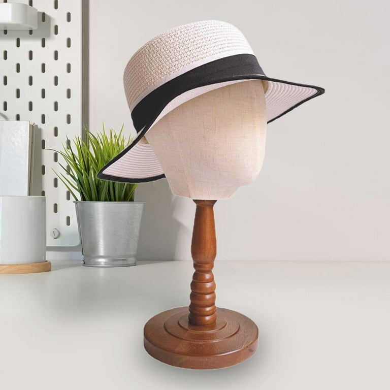 Mannequin Head Hat Rack Portable Professional Hat Display Stand Wooden Base Stable Free Standing for Home Shopping Mall Cap