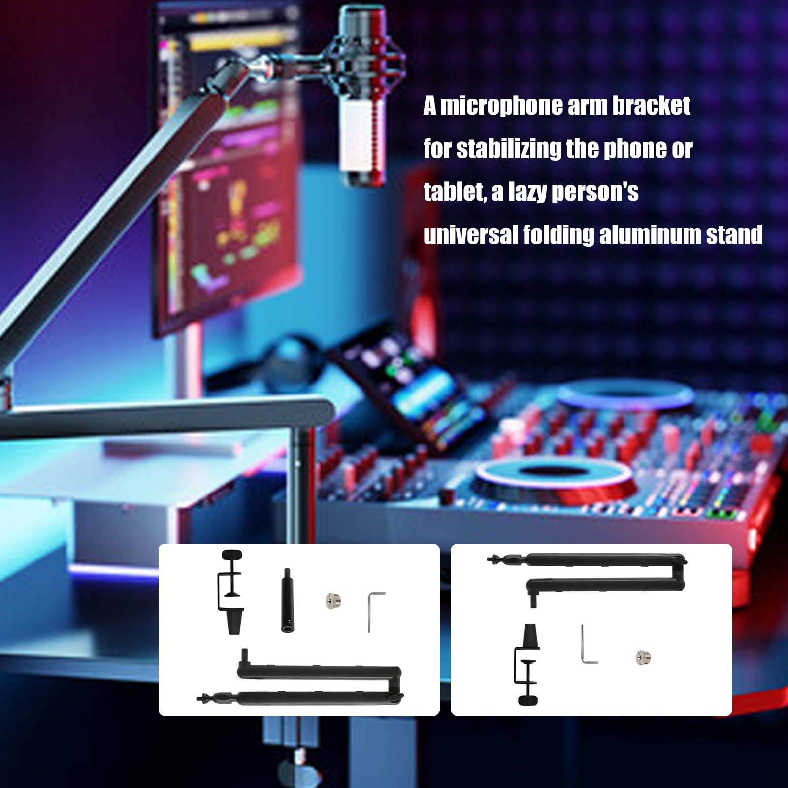 Adjustable Metal Microphone Boom Arm Stand Foldable Design For Studio Recording Live Broadcast Voice Chatting