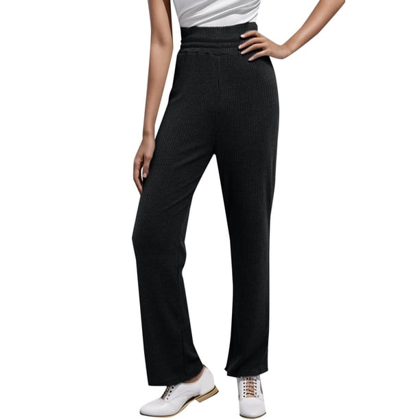 Gibobby Pantalones mujer frío Pantalones elásticos de color sólido de cintura alta Pantalones de trapeador sueltos casuales(Negro,XG)