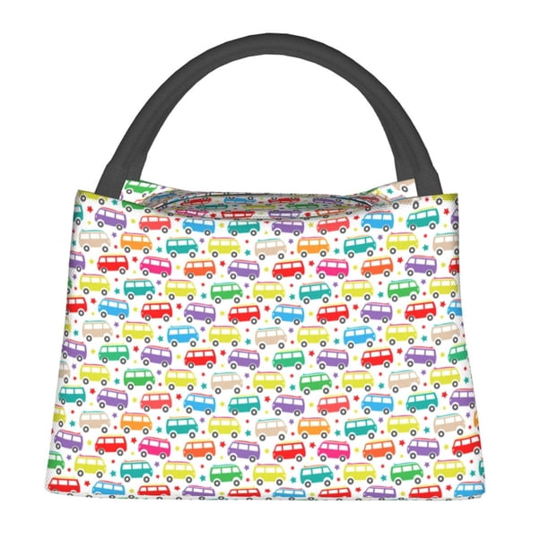 Easygdp Colorful Bus Bolsa de Almuerzo Insulada Reutilizable, Bolsa de Mano y Bandolera para Oficina, Trabajo, Viajes