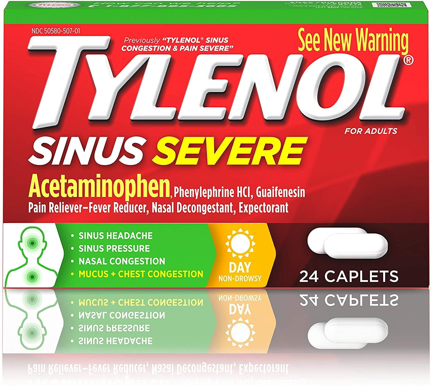 TYLENOL Sinus Congestion & Pain, Severe Caplets Daytime Non-Drowsy, 24 ea (Pack of 4)