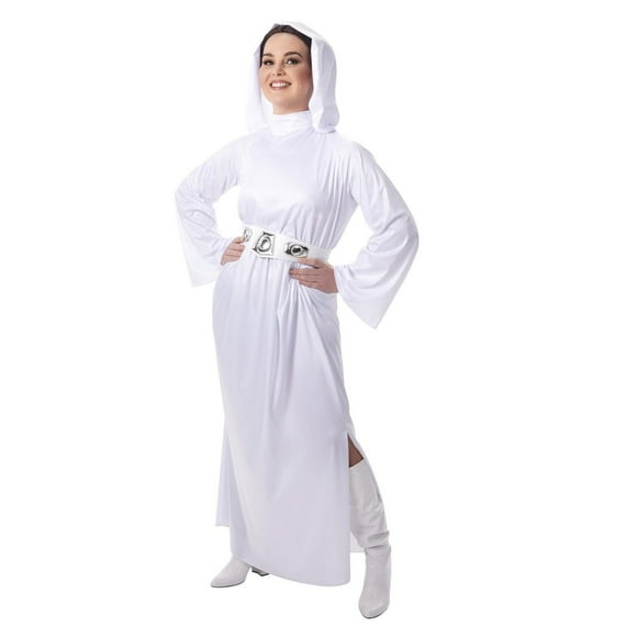 COSTUME PRINCESSE LEIA STAR WARS (ADULTE) - Robe à capuche en jersey poly avec ceinture 3D en vinyle et perruque Twin Bun