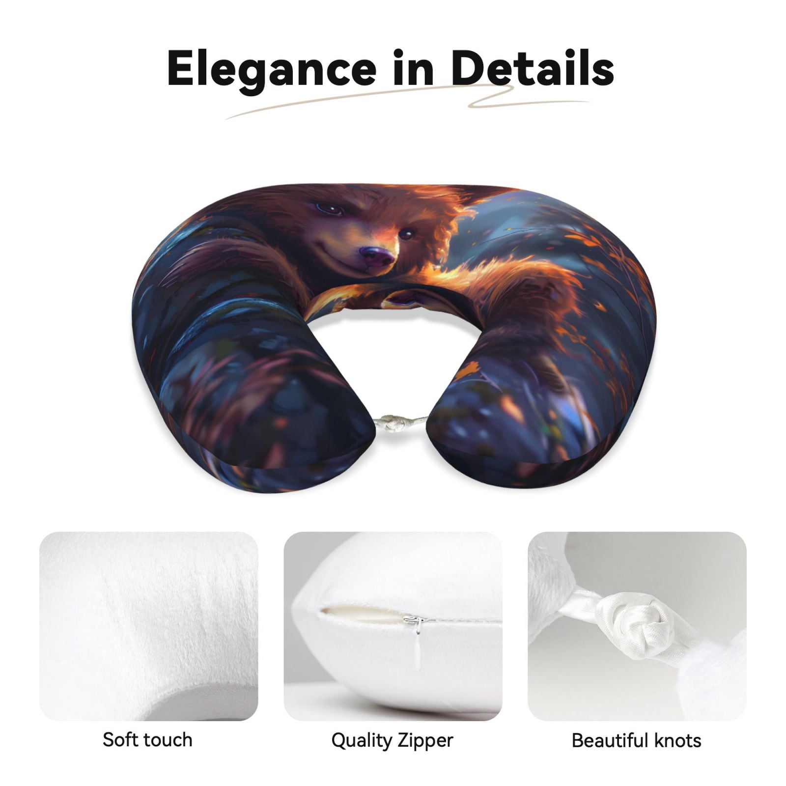Xecao Lazy Stone Bear Print Memory Foam Cervical Neck Pillow Versatile U-Shaped Pillows for Home,Office,Camping,Travelling,Soft Washable Cover