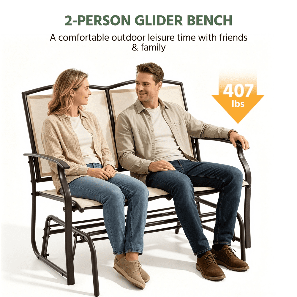 Renwick 2-Person Patio Glider Bench with Steel Frame, Beige