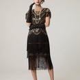 thumbnail image 5 of BLTIBY Womens Cocktail Evening Gown Dress Sequin Tassel Mesh Patchwork Bodycon Party Short Sleeve Round Neck Flapper Dresses Black XL, 5 of 6
