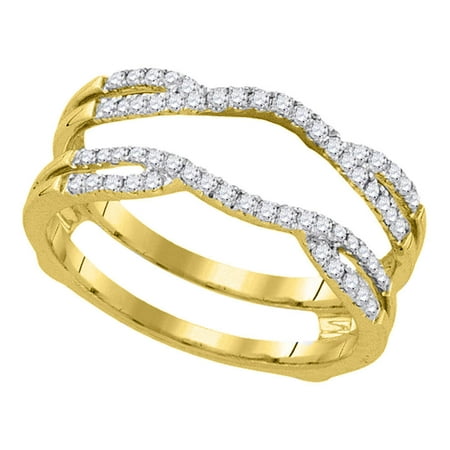 Yellow Gold Diamond Ring Guard 14kt Yellow Gold Womens Round Diamond Wrap Ring Guard Enhancer Wedding Band 1/3 Cttw ()
