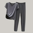thumbnail image 2 of Turilly Big and Tall Pajamas Set for Women Summer Casual Two Piece Suit Pajamas Solid Color Marks Short Sleeved V-Neck Top/Shirt Set Oversized Home Clothing Oversized Pajamas, 2 of 6