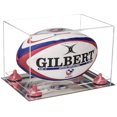 thumbnail image 1 of Clear Acrylic Rugby Ball Display Case with Pink Risers and Mirror Base (B41), 1 of 2