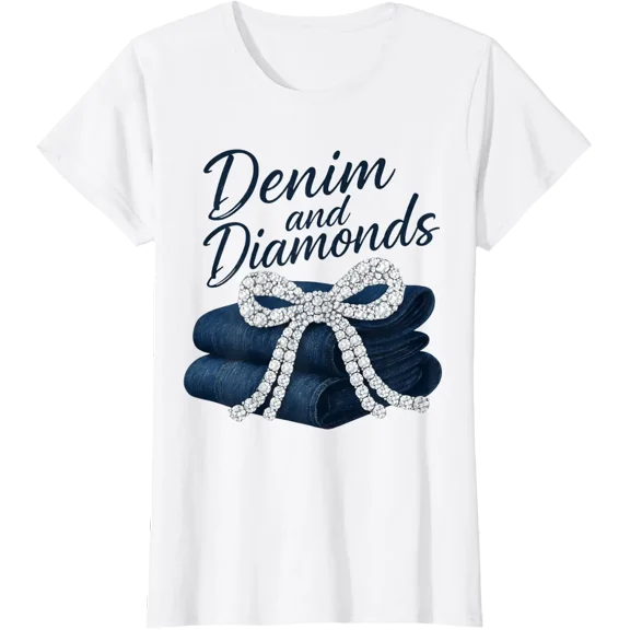 Denim And Diamonds Bow Glam Cowgirl T-Shirt