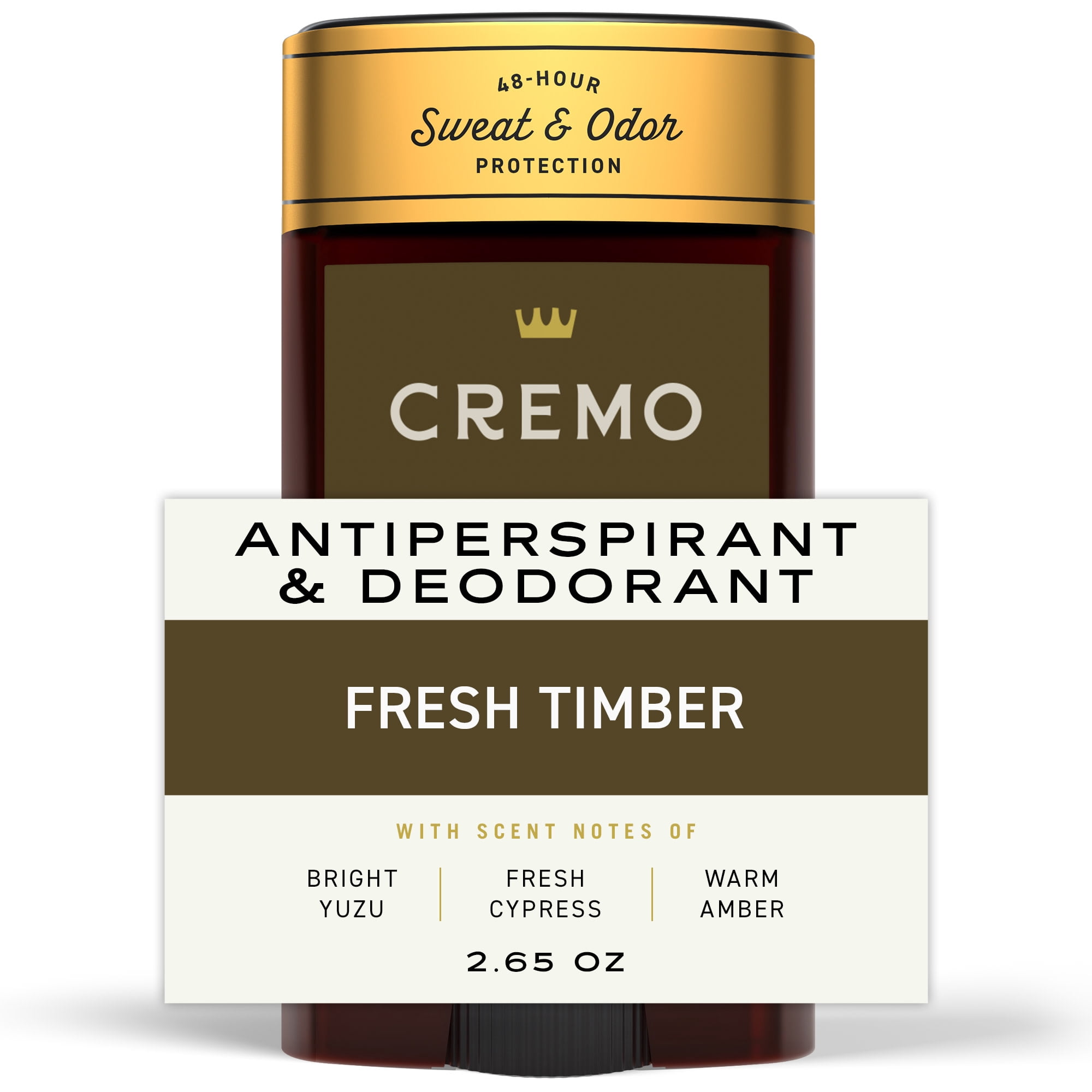 Cremo Men's Deodorant & Antiperspirant, Fresh Timber Scent, 2.65 oz