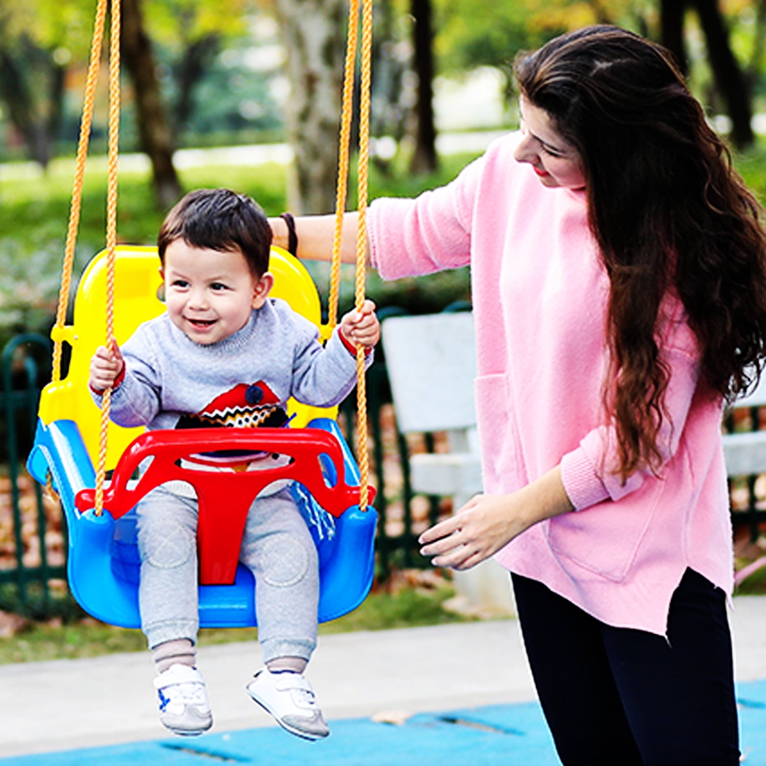REDCAMP 3-in-1 High Back Baby Swing Seat, Toddler Swing, Indoor Outdoor, Adjustable Height, Anti-Flip, Kids Tree Swing Seat for Outside Playground
