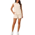 thumbnail image 2 of Conjunto de 2 piezas INSPIRE CHIC para mujer, set de punto elástico con top sin mangas y pantalones cortos, conjuntos de lounge M color albaricoque, 2 of 6