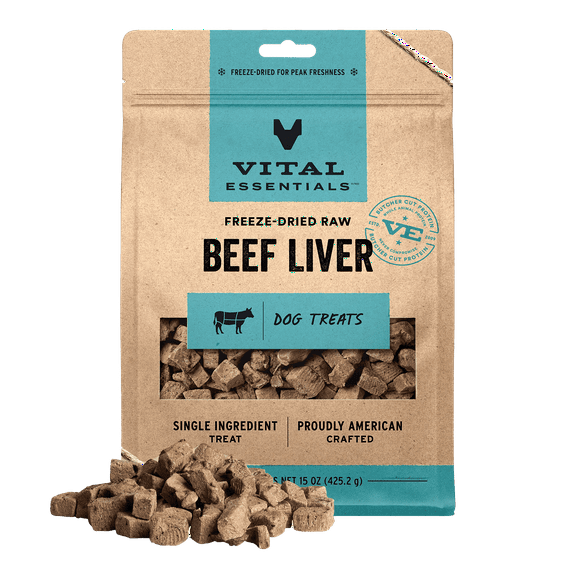 Vital Essentials Beef Liver Dog Treats, 15 oz | Freeze-Dried Raw | Single Ingredient | Training Treats or Meal Toppers