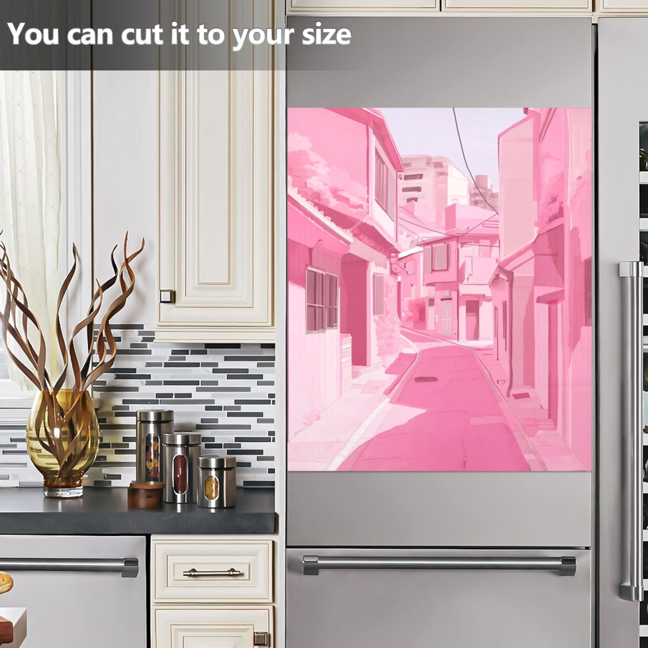 Dishwasher Magnetic Sticker 23x26 Inch Refrigerator Magnetic Sticker Washing Machine Magnetic Sticker Kitchen Panel Magnetic Sticker Home Decor Pink Cartoon House