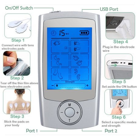Pulse Massager Electronic 16 Modes Dual Output Mini Therapy Machine Electronic Pulse Muscle Body Relax Massager Stimulator