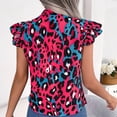 thumbnail image 4 of HAPIMO Women's Trendy Chiffon Loose Tops for Teen Girls Summer Tees Leopard Graphic Ruffle Sleeve Keyhole Neck Bowknot Pullover Elegant Casual Relaxed Blouses Hot Pink L, 4 of 8