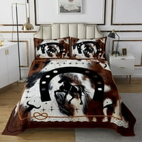 Western Quilt Set Queen Size Horse Cowboy Bedspread Rustic Farmhouse Bed Set Animal Farmstyle Country West Quilt Set Tribal Aztec Geometry Bedding