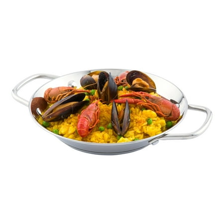 Paella Pan, Induction Ready Pan - Double Handles - Great for Rice or Stir Frys - Stainless Steel - 8 Inches - Met Lux - 1ct