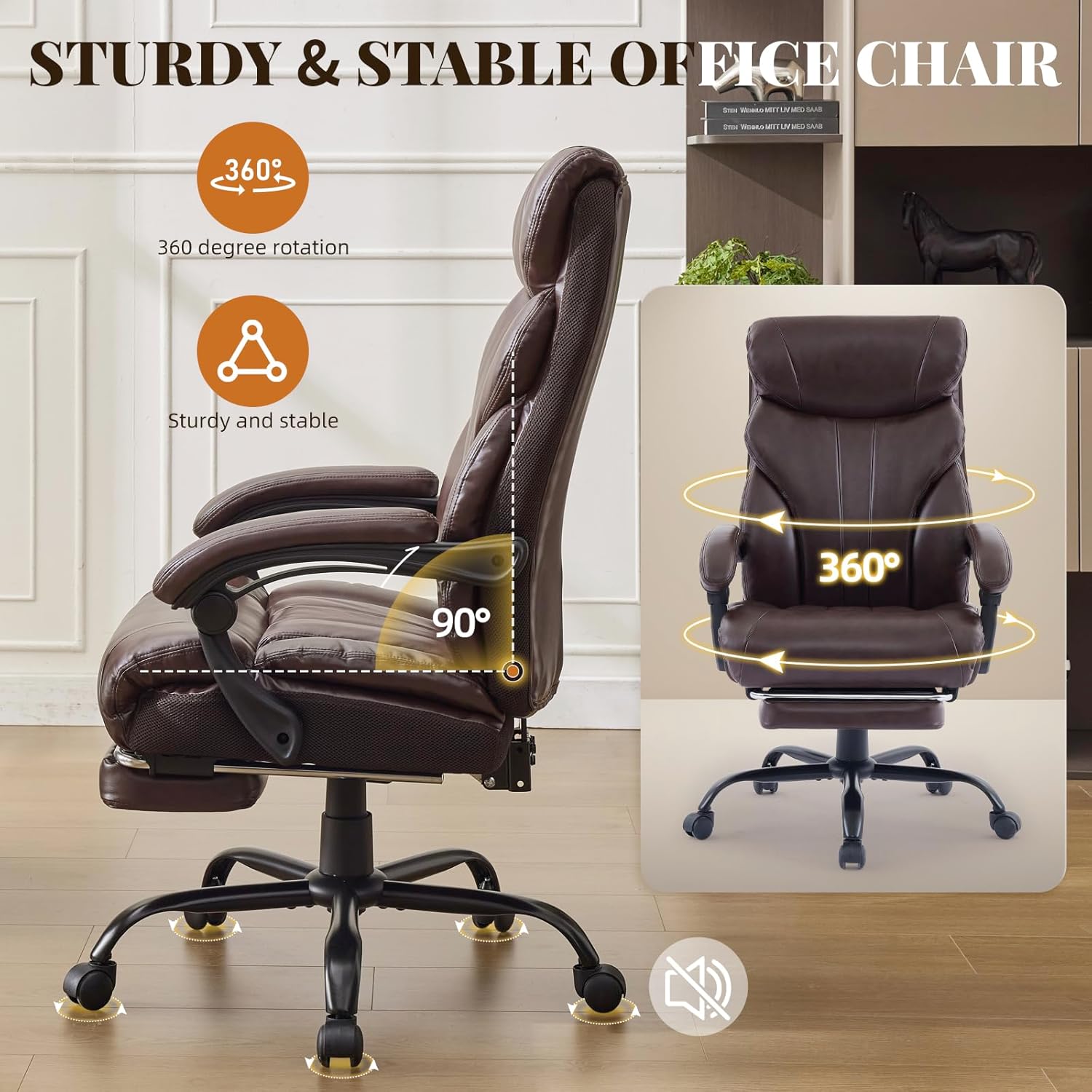 Ergonomic Executive Office Chair with High Back Support, Padded Armrests, Retractable Footrest, Wide Seat, and Heavy-Duty Swivel Base – Comfortable Computer Desk Chair for Home Office