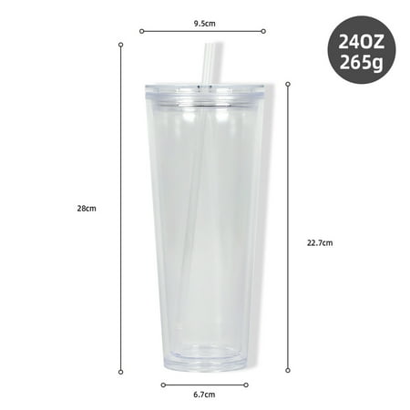 

Transparent Double-layer Drinking Cup Large-capacity Beverage Cup Reusable Water Cup With Straw