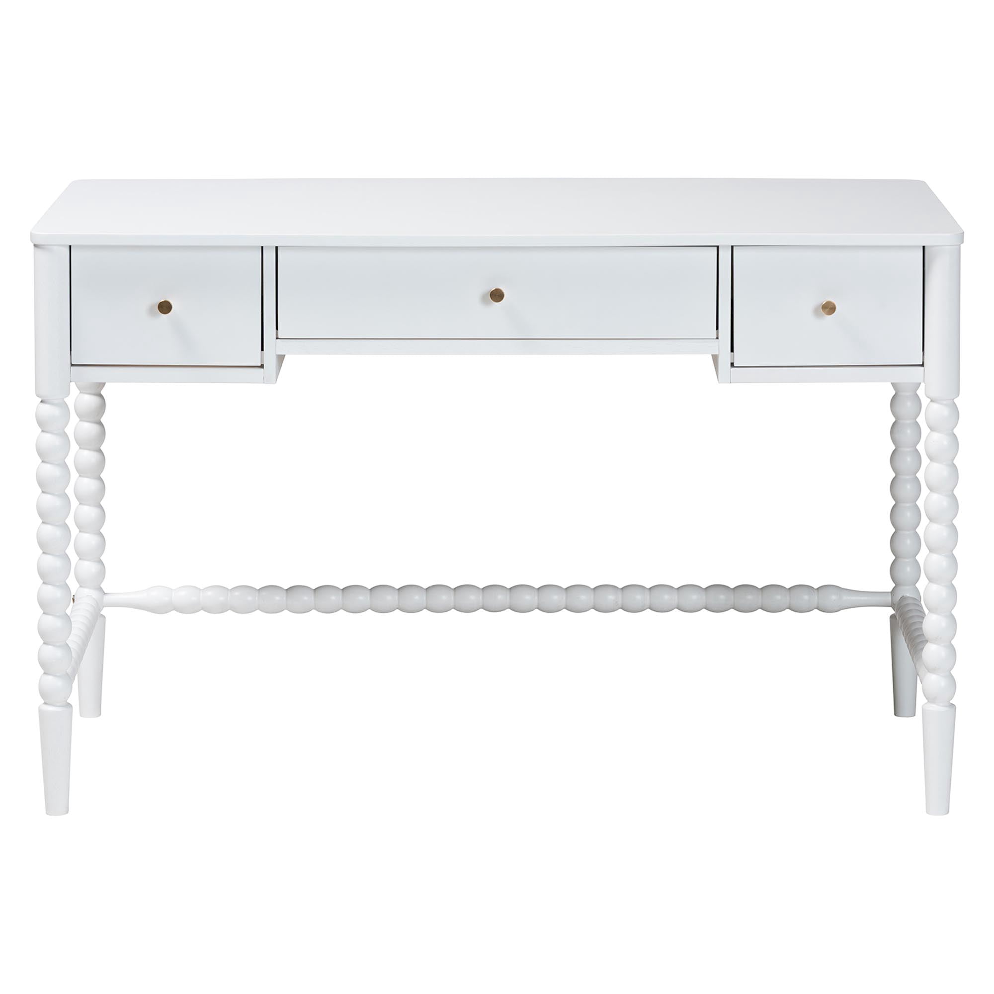 Baxton Studio Lucera Farmhouse Writing Desk, 3-Drawer, White