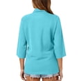 thumbnail image 5 of Nestiefly Women's Polo Shirts 3/4 Sleeve Fitted Collared Shirts Workout Button Summer 3/4 Length Sleeve Tops Golf Blouses Pockets Sky Blue XL, 5 of 6