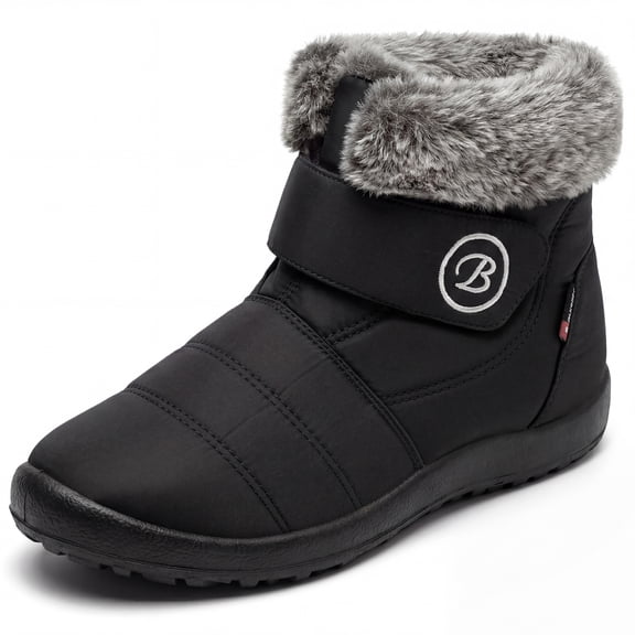 BLISSFUL STEP Women's Comfortable Non-Slip Warm Shoes Snow Lightweight Durable Boots Black 5.5