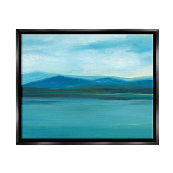 Stupell Cloudy Blue Lake Mountain Scene Landscape Painting Black Floater Framed Art Print Wall Art