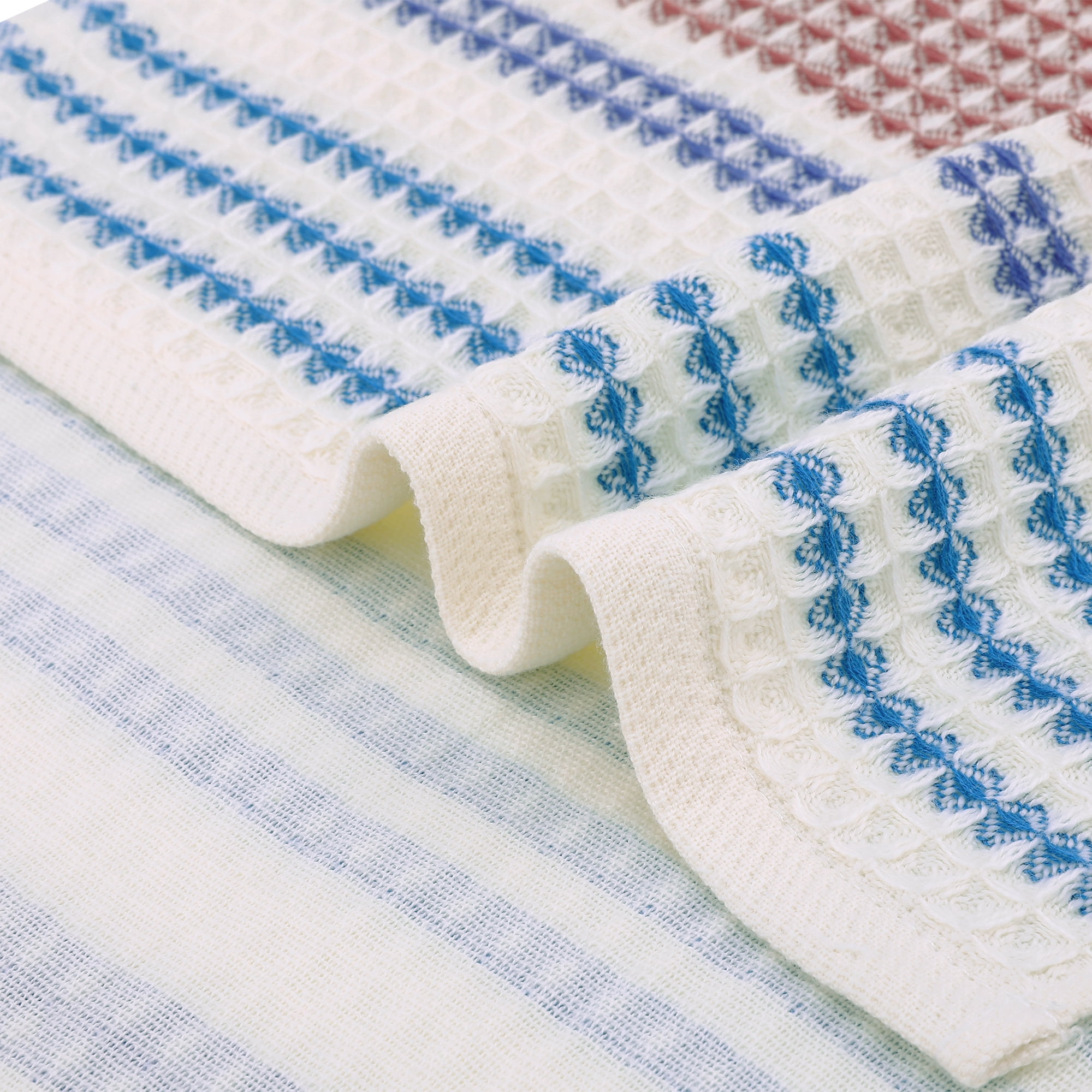 REGALWOVEN Waffle Striped Hand Towels for Bathroom, Soft Absorbent Cotton Decorative Hand Towel Set (13 x 29 Inch) Blue Yellow 2-Piece