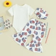 thumbnail image 4 of Okbabeha Baby Girl 4th of July Outfit 3 6 9 12 18 Months Letter  one-piece  Romper+StripeStar Flag Flare Pants Headband Set, 4 of 5