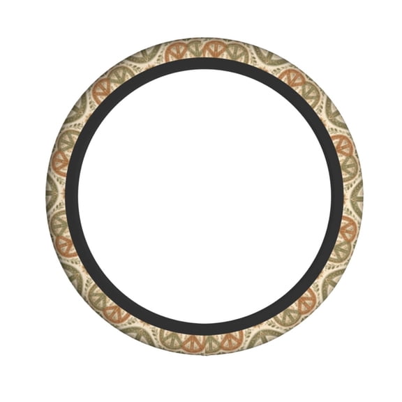 Boho Chic Peace Motif Neoprene Steering Wheel Cover, Stretchable Non-Slip Grip Protector, Universal Fit for Cars SUVs Trucks