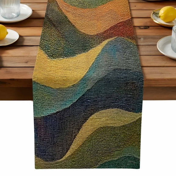 Color Mountain Stripes Table Runner, Vintage Abstract Waves Striped Kitchen Table Runners Dress Scarves for Table Decorations Party/Restaurant/Indoor Outdoor Use, 13x36in