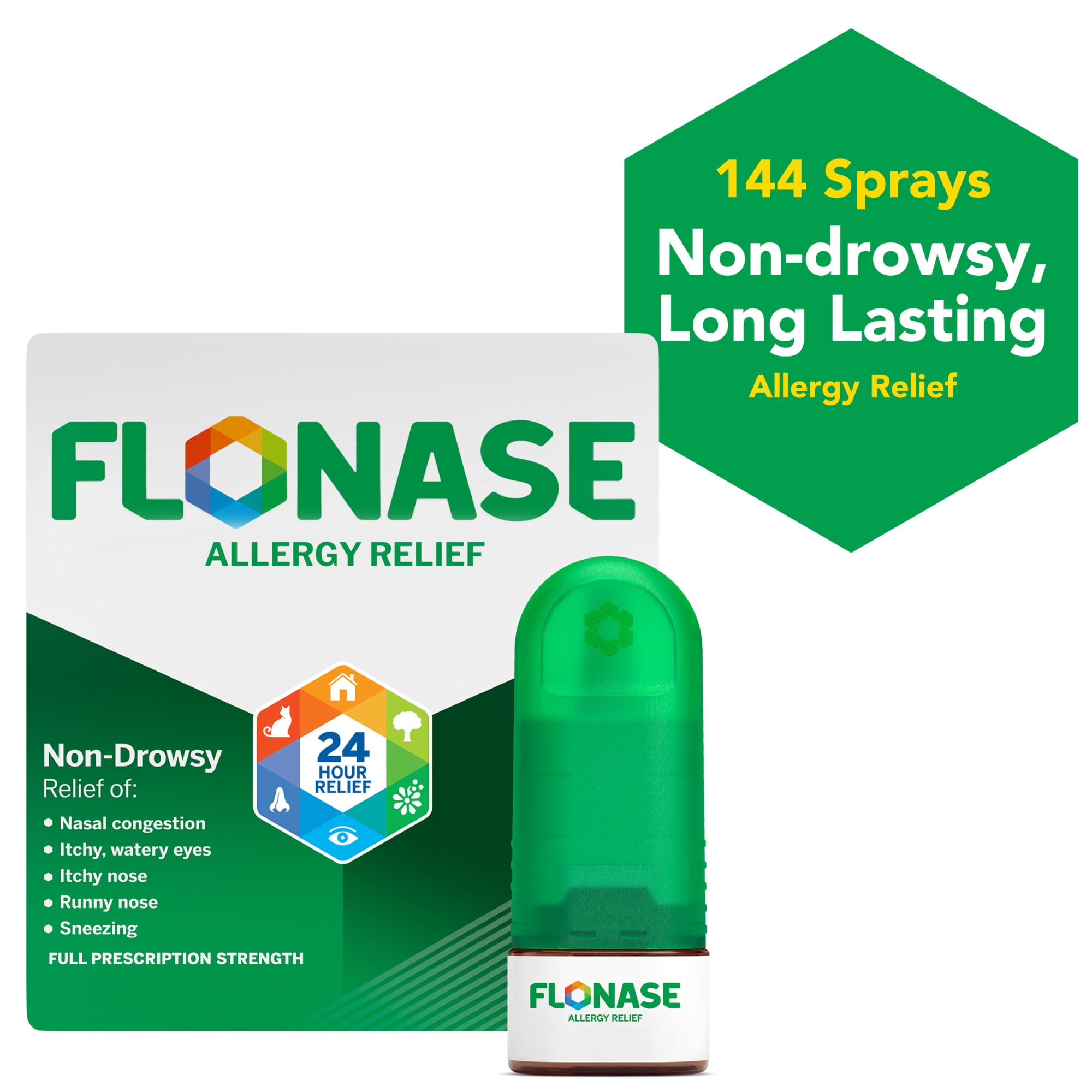 Flonase Allergy Relief Fluticasone Nasal Spray, 24-Hour Non-Drowsy Allergy Medicine, Metered Nasal Spray - 144 Sprays For Fall And Seasonal Allergy Relief