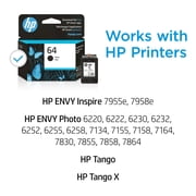 HP 64 Black Original Ink Cartridge, ~200 pages, N9J90AN#140