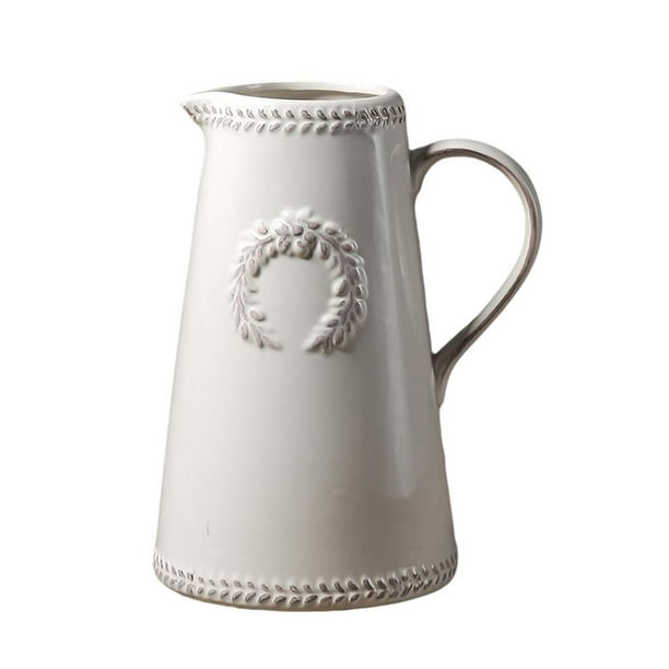 Jarrón de cerámica de color blanco, jarrón de cerámica de apertura amplia, jarrón decorativo para el hogar y la oficina. Jarra de 17cm
